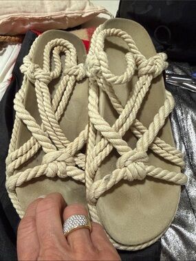Ulla Johnson Cream Braided Rope Knot Sandals
